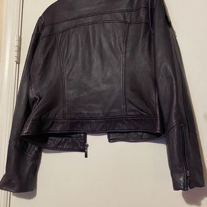 Bebe Size Large Purple 100% Leather Jacket
